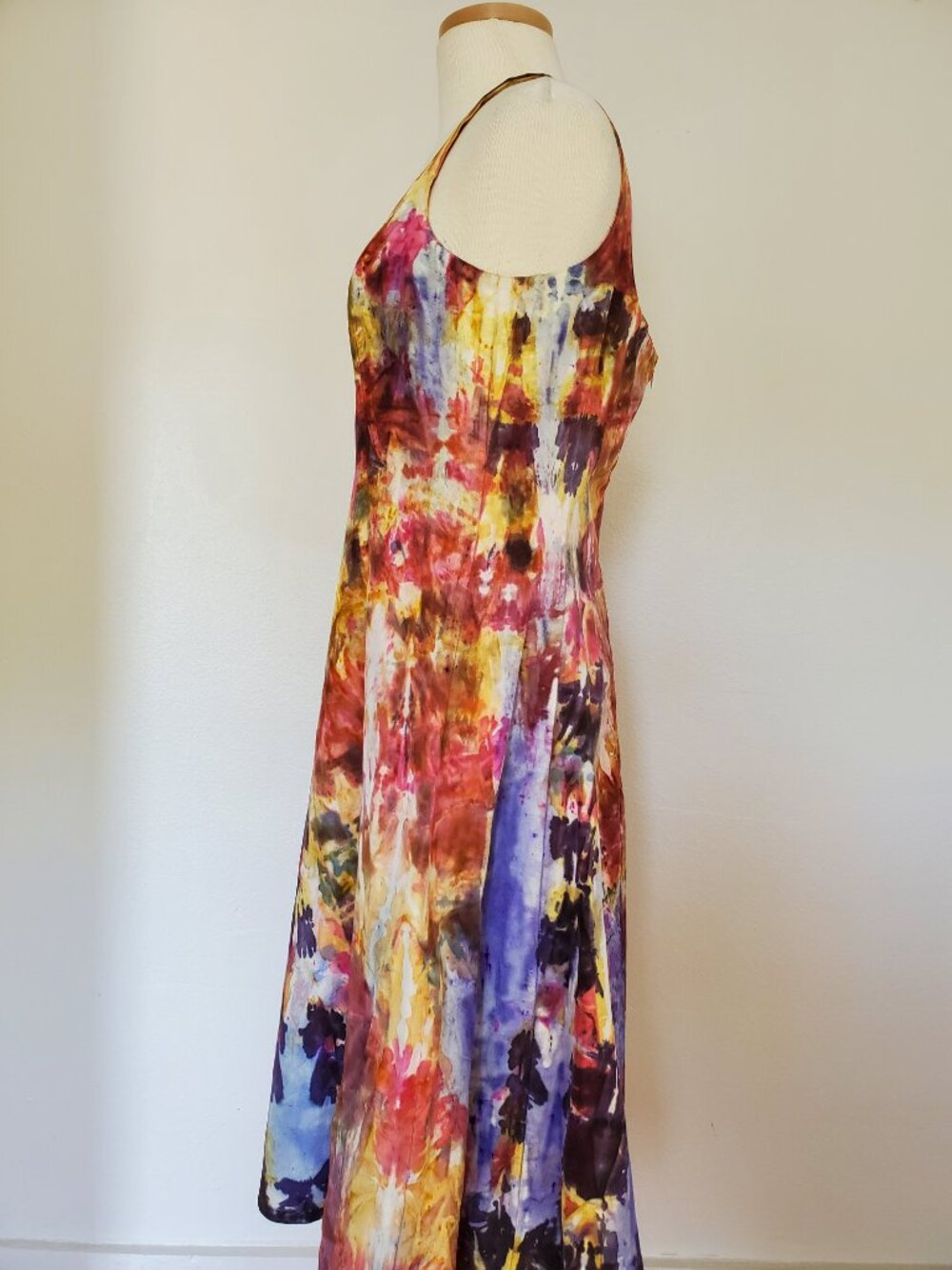Silk Short Dress 8 10 12 bridesmaid party prom tie dyed rainbow red yellow black - Picture 5 of 8